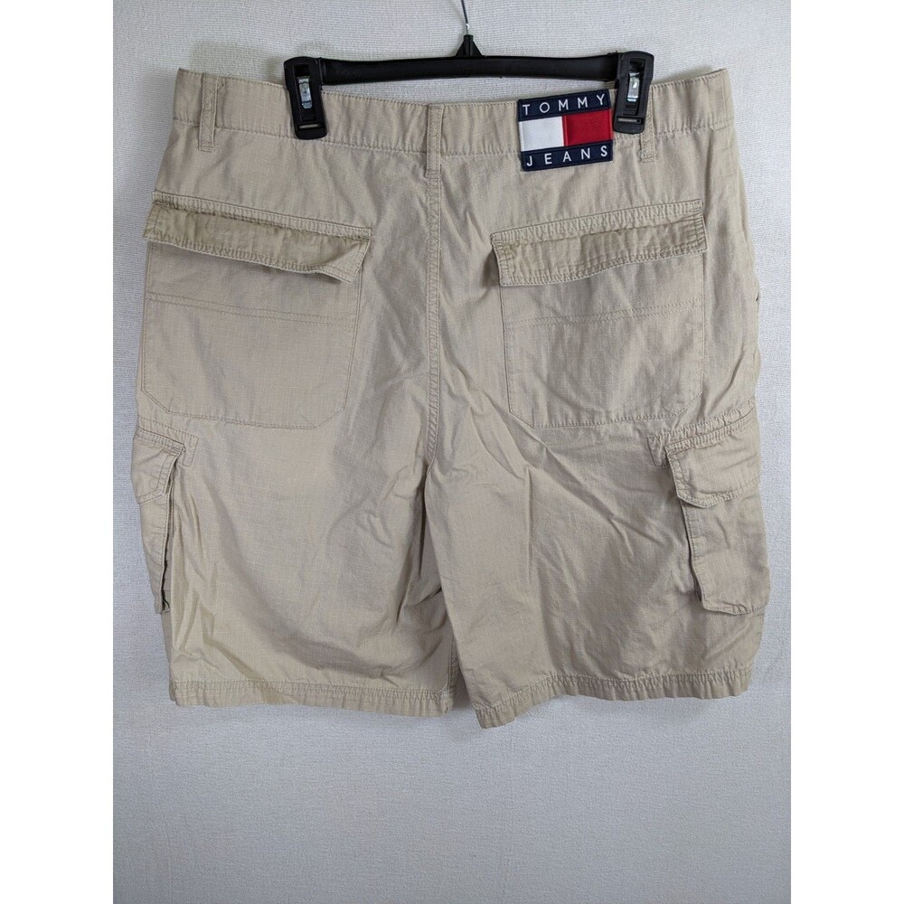 Vtg Y2K Tommy Hilfiger Jeans Shorts Ripstop Big Flag Baggy Khaki Cargo Men's 36